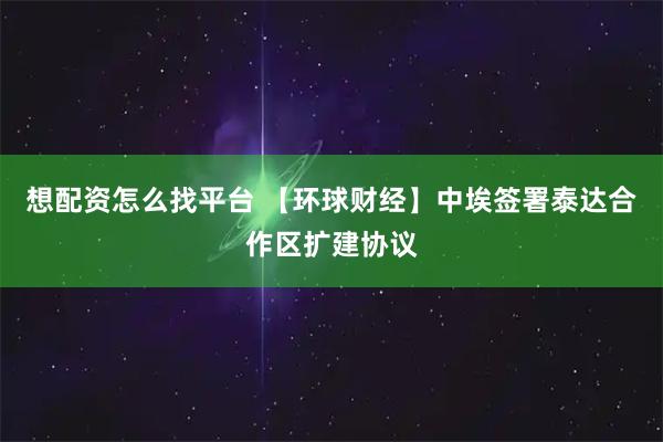 想配资怎么找平台 【环球财经】中埃签署泰达合作区扩建协议